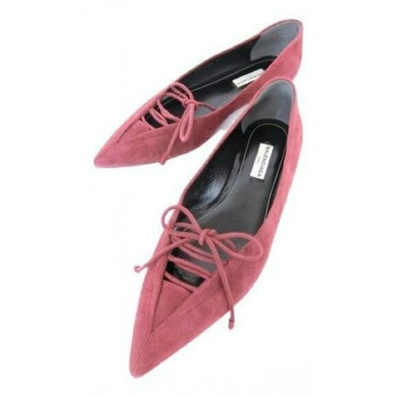Balenciaga Burgundy Suede Flats Pointed Toe 38.5 - Picture 1 of 11